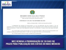 MEC renova a prorrogação de 30 dias do prazo para publicação dos editais do Mais Médicos